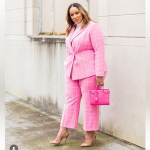 Eloquii Windowpane Vibrant Pink Plaid Pantsuit